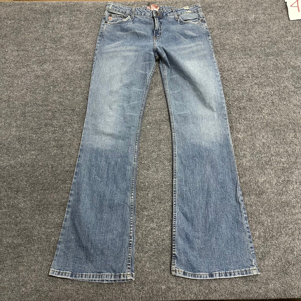 Aeropostale Jeans Womens Size 13/14 Long Blue Flare Low Rise Distressed Stretch